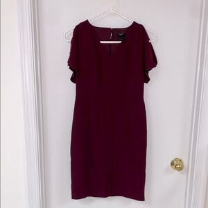 Ann Taylor burgundy office work dress flutter sleeve